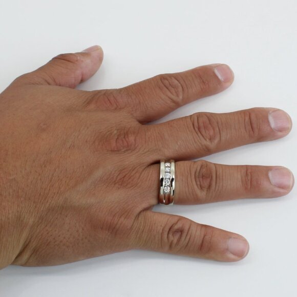 14k White Gold Half Carat Diamond Men's Wedding Band Anniversary Ring - Picture 8 of 8